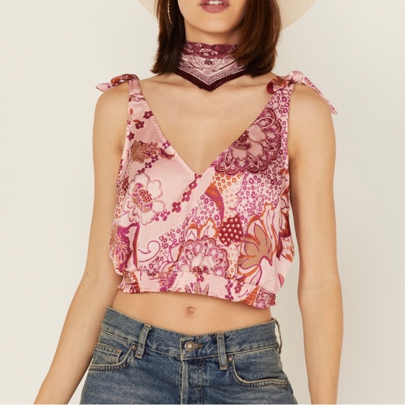 Free People Weekend in Montauk Floral Print Cropped Tank Top - Picture 4 of 4